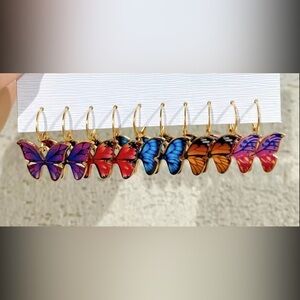 New! ❣️ 5 Pairs Beautiful Butterfly Enamel Variety Colors Gold Drop Earrings